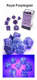 Borealis Royal Purple/gold 7-Dice / 16mm / 12mm /30mm Luminary - 7-Dice