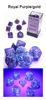 Borealis Royal Purple/gold 7-Dice / 16mm / 12mm /30mm Luminary - 7-Dice