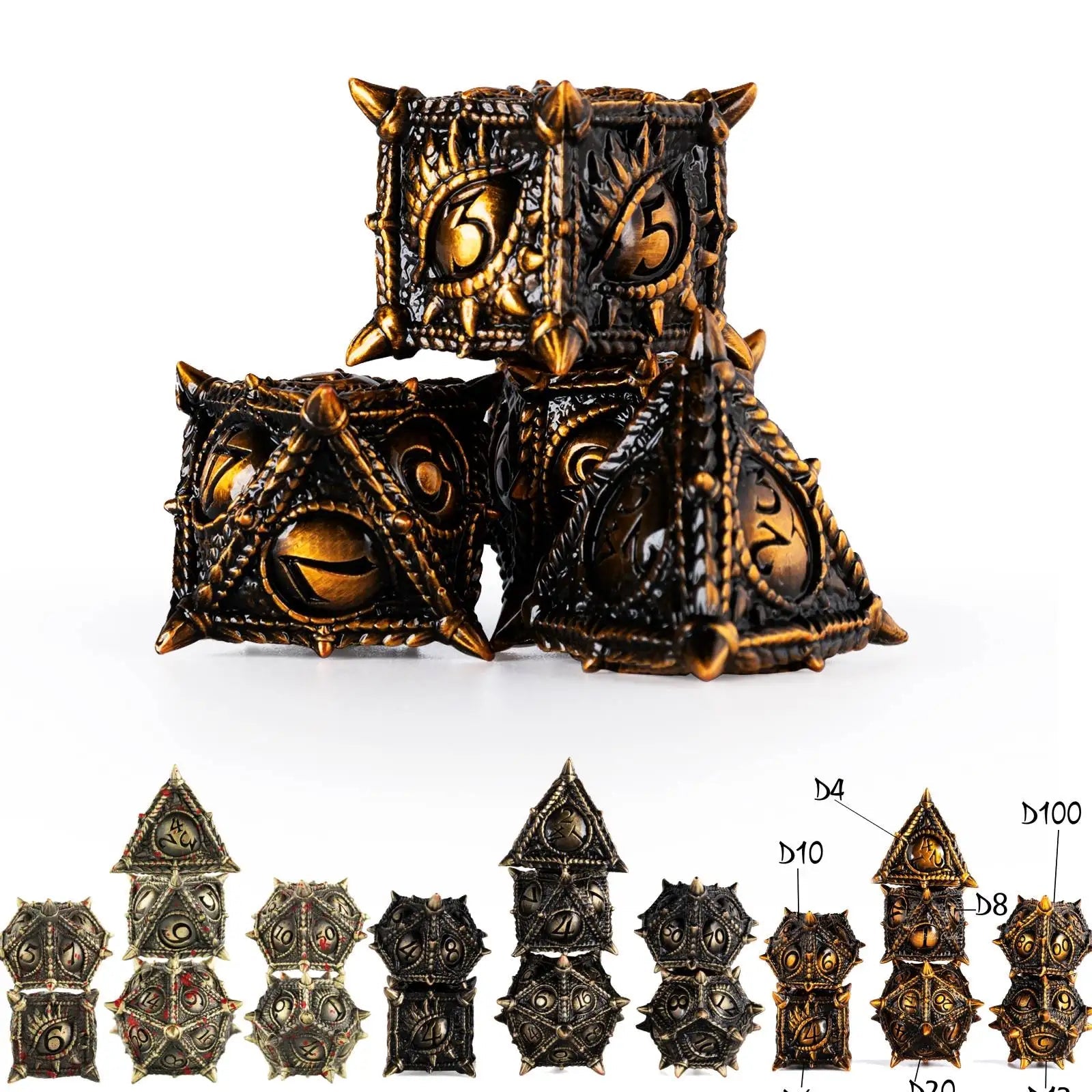 RPG DND Dice Set 7PCS Metal Dnd Dices Board Game Dungeon and Dragons Dice D&D Dice Set dnd game Polyhedral Bronze Blood Dice d20