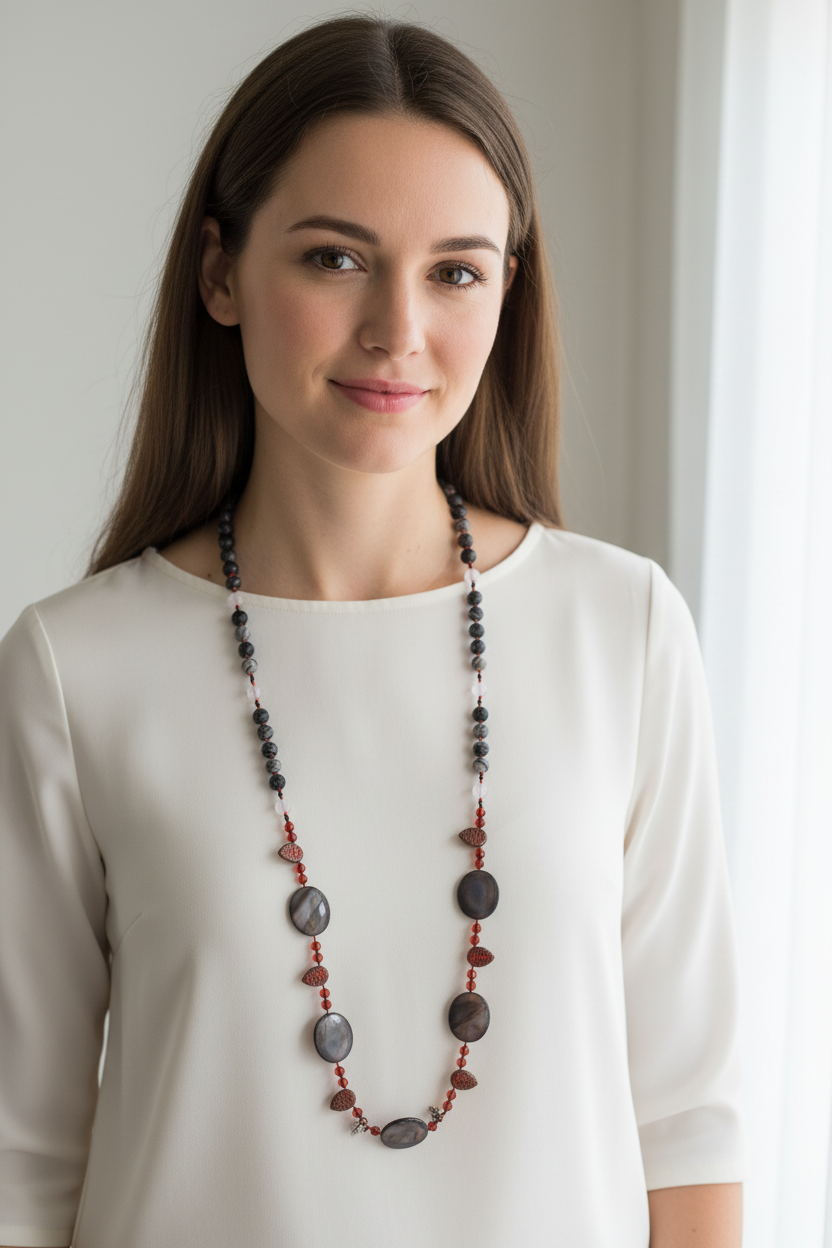 Red Skies Feather Long Necklace