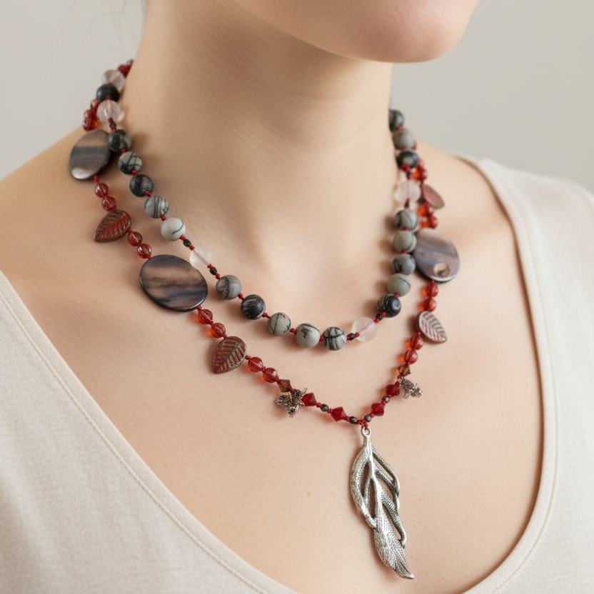 Red Skies Feather Long Necklace