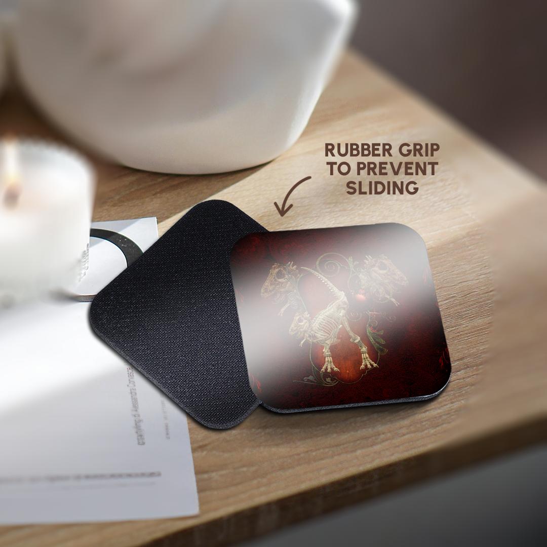 3dRose Heike Köhnen Design Fantasy - T Rex Skeleton on Vintage Background - Coasters