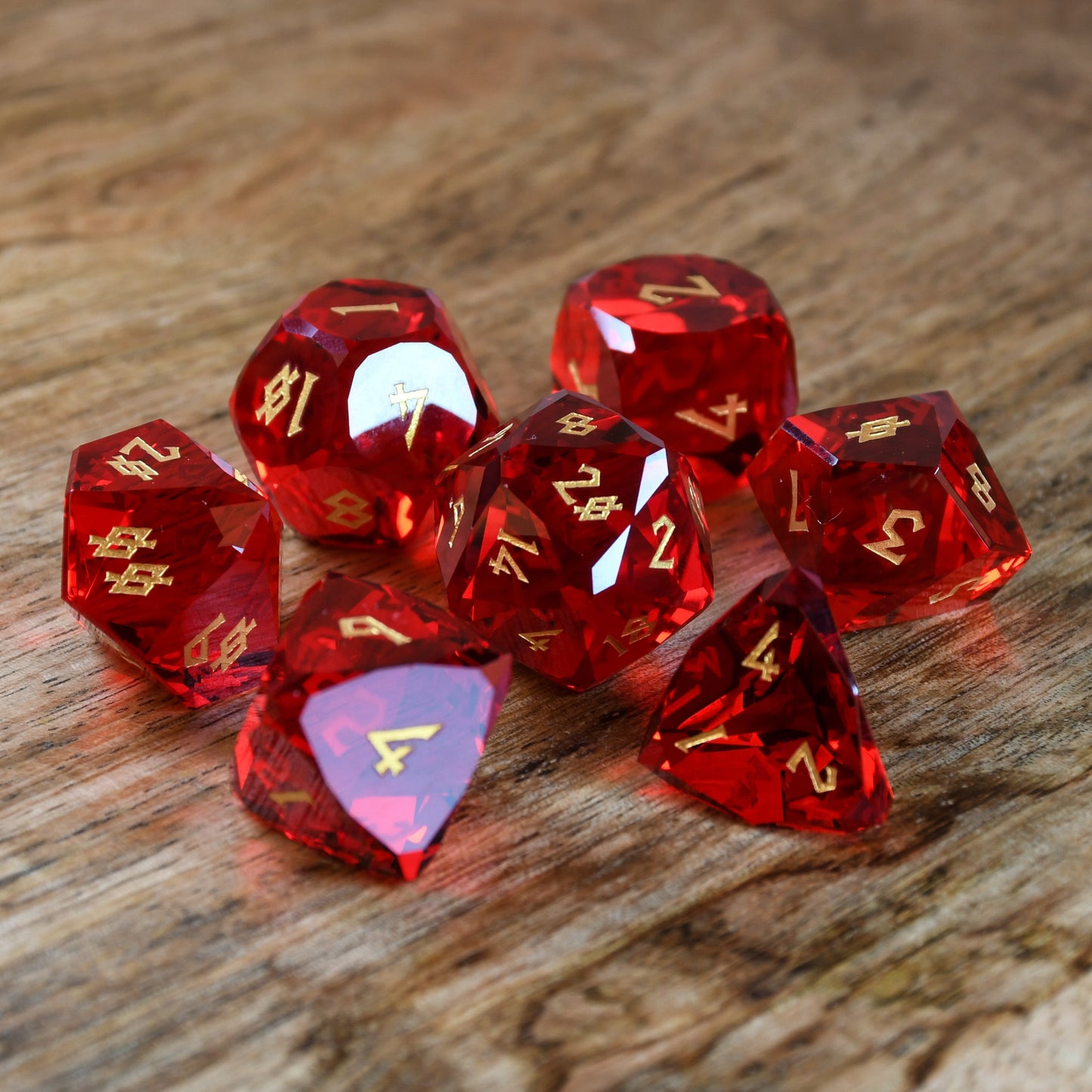 Ruby Multifaceted Glass Dice Set