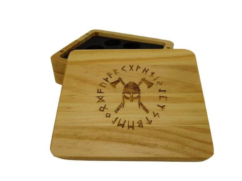 Runic Battle Helmet Wooden Dice Case - Acacia Wood