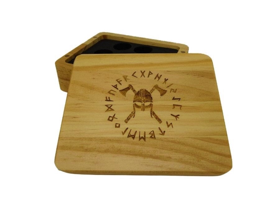 Runic Battle Helmet Wooden Dice Case