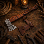 Runic & Celtic Engraved Viking Axe – 1095 Carbon Steel & Ash Wood