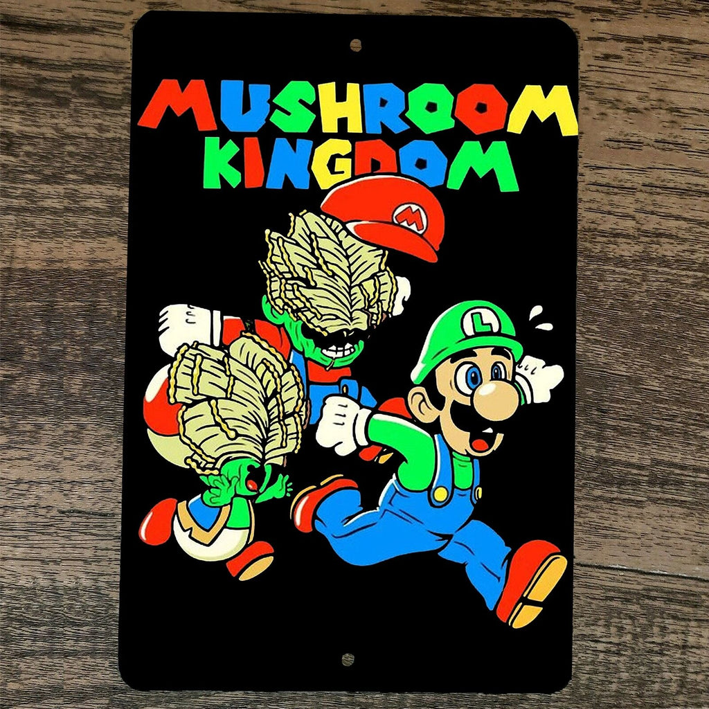 Mushroom Kingdom 8x12 Inch Metal Wall Sign Featuring Mario, Luigi, and Toad from Classic Video Game