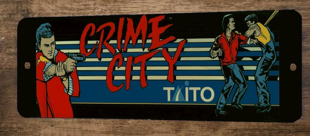 Crime City Arcade Video Game 3x12  Metal Wall Sign Marquee Banner Poster