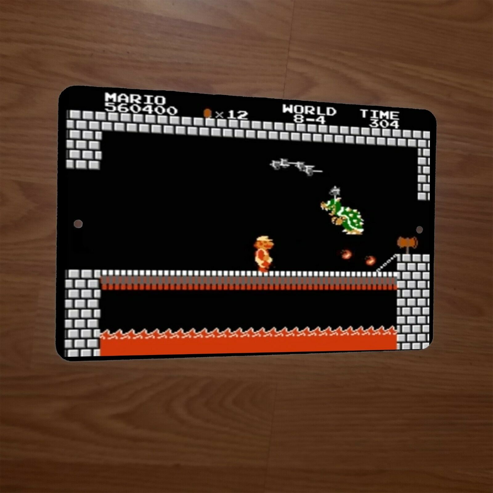 Super Mario Bros Mario versus Bowser 8x12 Inch Metal Wall Sign Retro 1980s Style