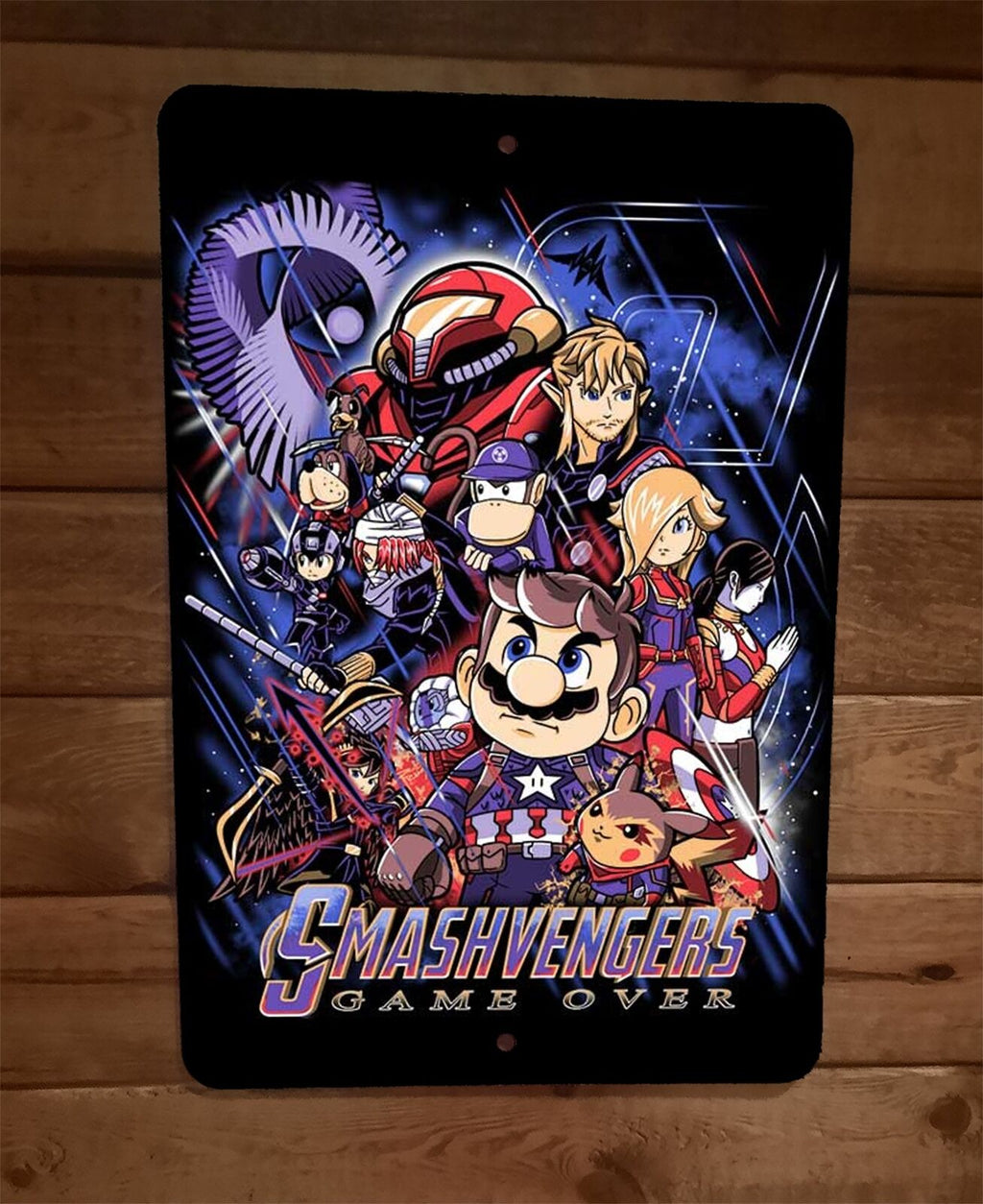 Smashvengers Game Over Mario Parody 8x12 Inch Metal Wall Sign - Video Game Poster