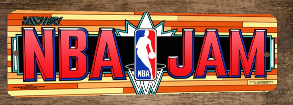 NBA Jam Basketball Classic Arcade Video Game Marquee Banner 3x12 Inches Metal Wall Sign