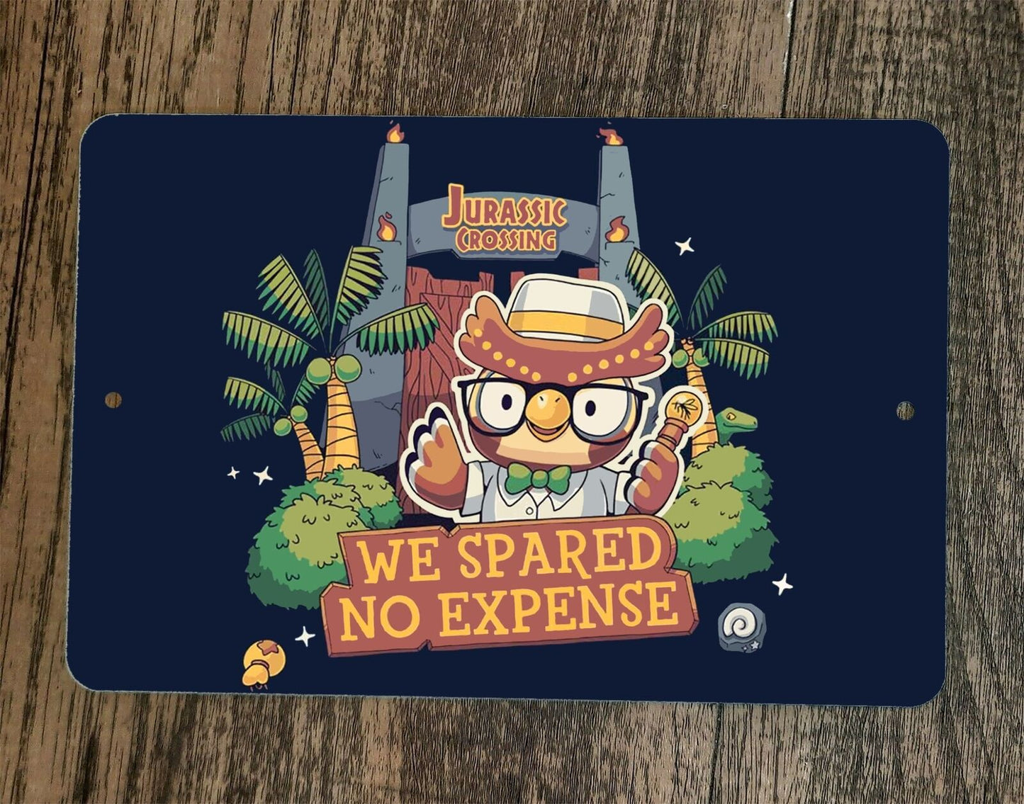 Jurassic Crossing 8x12 Metal Wall Sign Poster Animal Video Game Parody