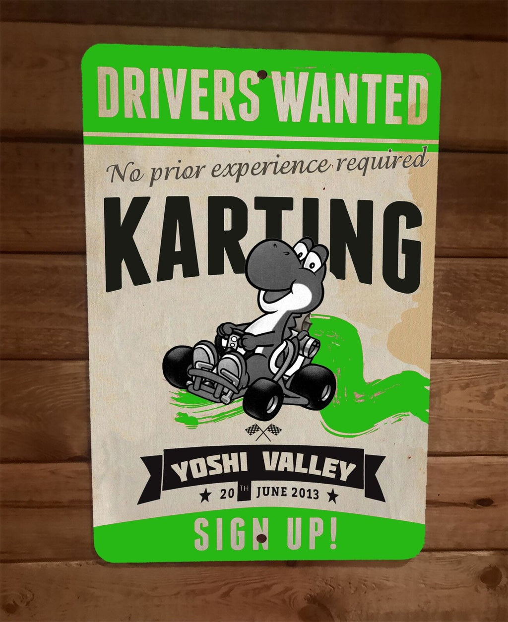 Yoshi Valley Karting Drivers Wanted Metal Wall Sign Video Game Poster 8x12 Inches