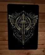 The Hero Links Sword and Shield Metal Wall Sign Poster for Zelda Video Game, 8x12 Inches