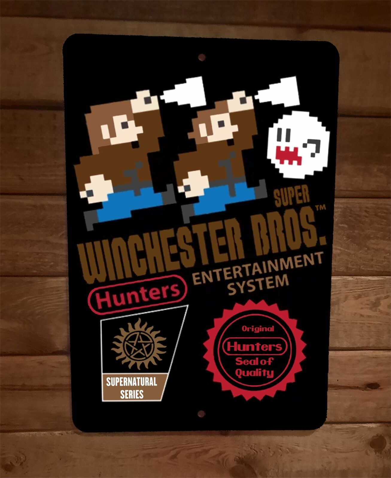 Super Winchester Brothers Mario Supernatural Parody 8x12 Inch Metal Wall Sign