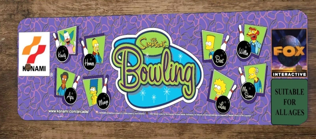 Simpsons Bowling Arcade 3x12 Metal Wall Video Game Marquee Banner Sign