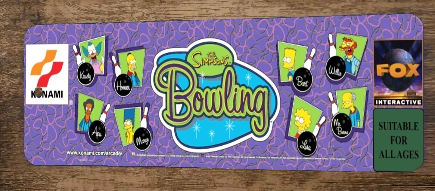 Simpsons Bowling Arcade 3x12 Metal Wall Video Game Marquee Banner Sign