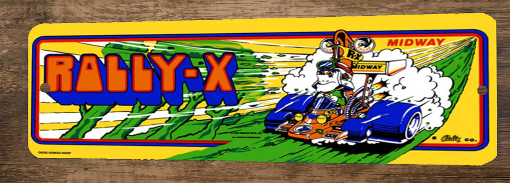 Rally X Arcade 3x12 Metal Wall Video Game Sign Poster