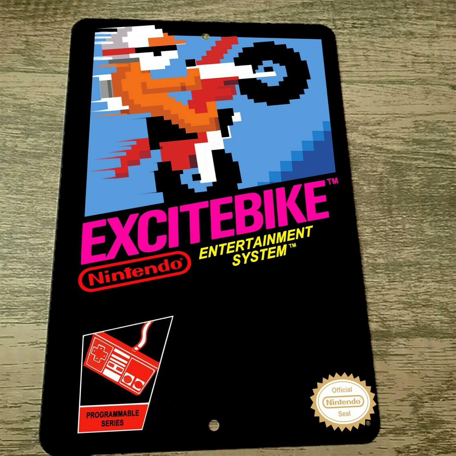 Excitebike Nintendo Entertainment System 8x12 Inch Metal Wall Sign with Box Cover Design - Video Game Arcade Decoration