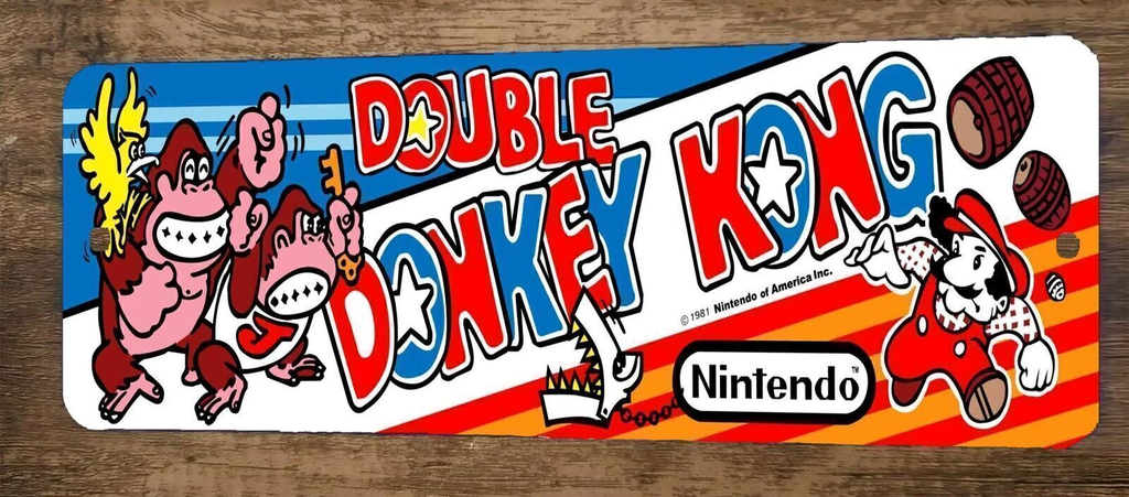 Double Donkey Kong Arcade 3x12 Inch Metal Wall Video Game Marquee Banner Sign