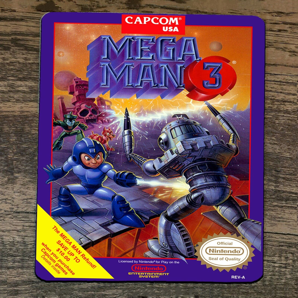 Mouse Pad Featuring Mega Man 3 Classic Arcade Video Game NES Box Cover