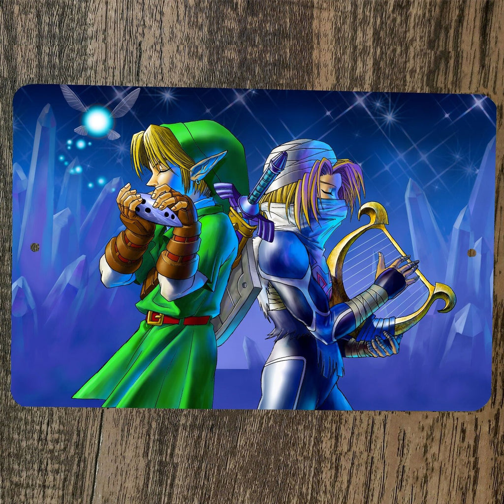 The Legend of Zelda Link and Sheik Metal Wall Sign Poster, 8x12 Inch, High-Gloss Aluminum Video Game Decor