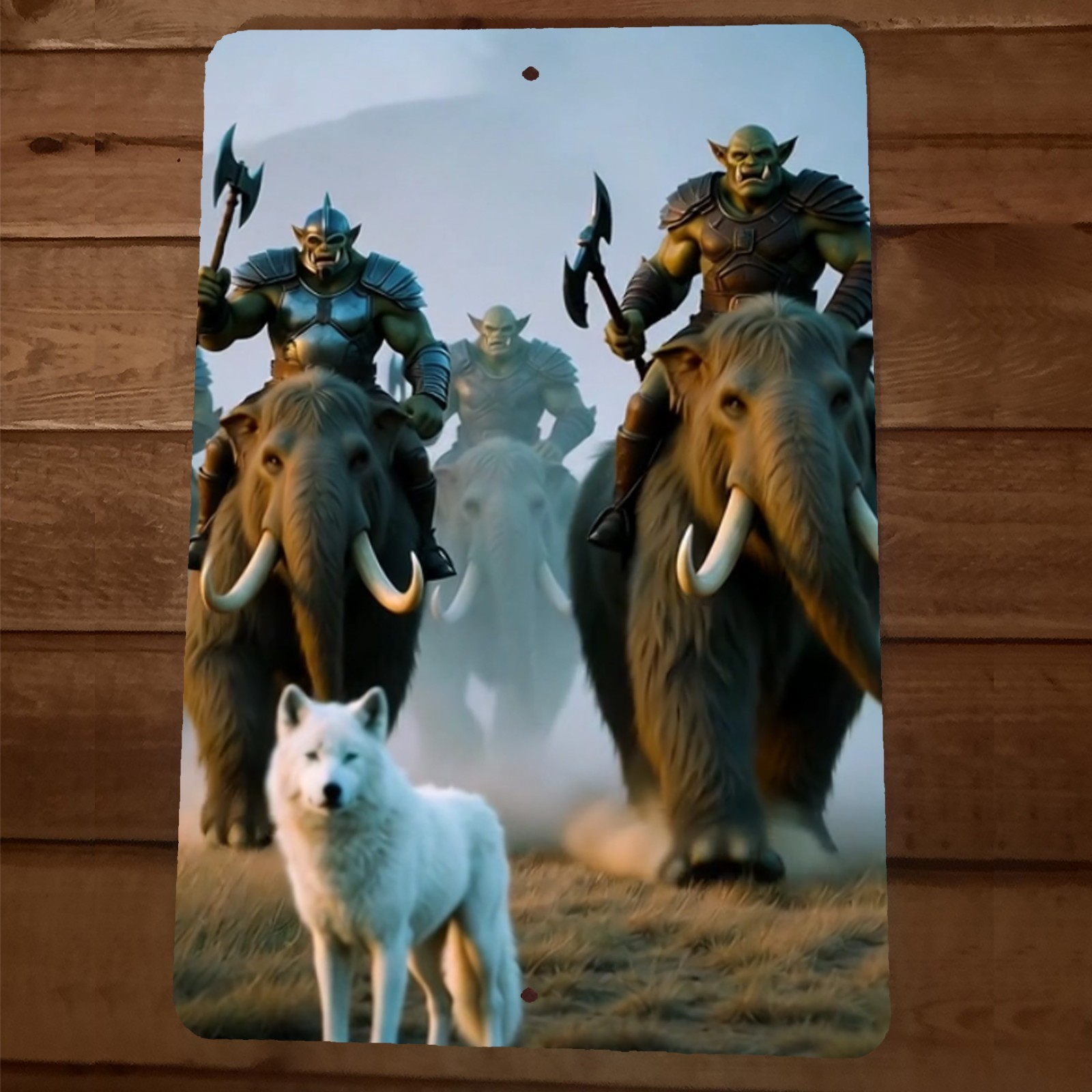 Warcraft Ogres Orcs on Star Wars Bantha 8x12 Metal Wall Sign