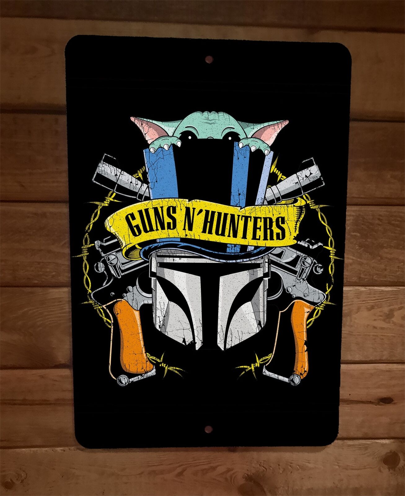 Guns and Hunters Bounty Roses Mandalorian 8x12 Metal Wall Sign