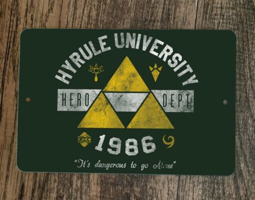 Hyrule University 1986 Hero Department Zelda 8x12 Inch Metal Wall Sign Featuring Classic Video Game Poster Design