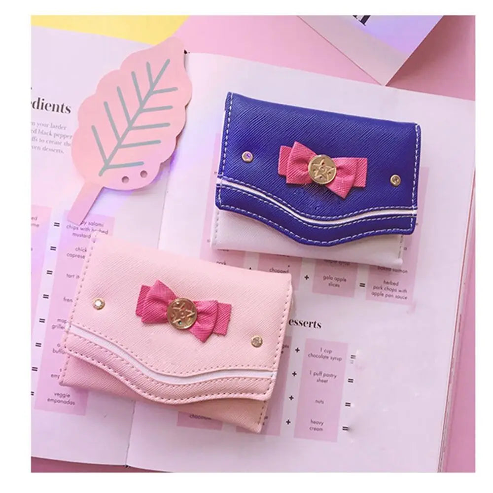 Sailor Moon Wallet Purse Candy Color Bow Knot Women Fashion Clutch Bag PU Leather Card Coin Purse