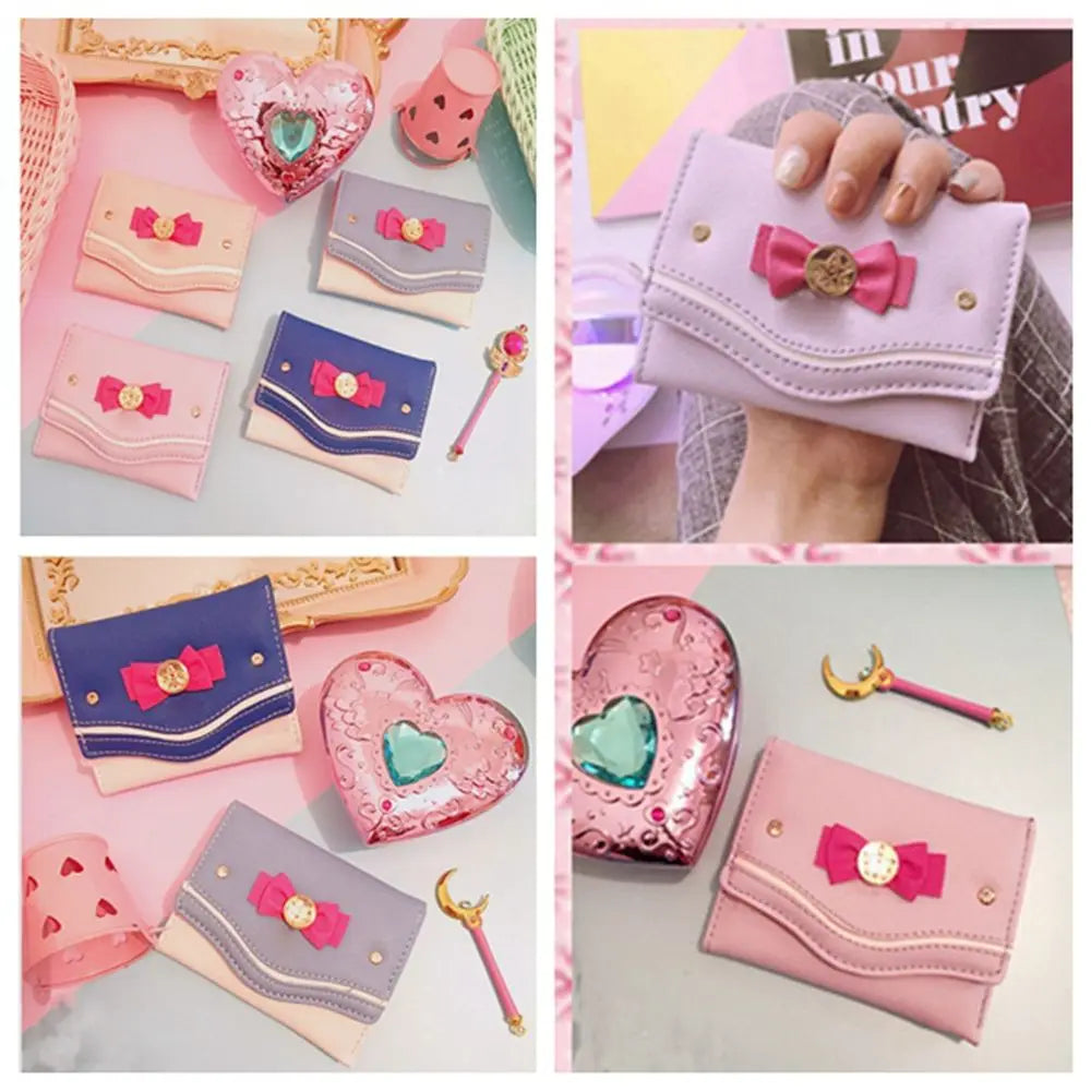 Sailor Moon Wallet Purse Candy Color Bow Knot Women Fashion Clutch Bag PU Leather Card Coin Purse