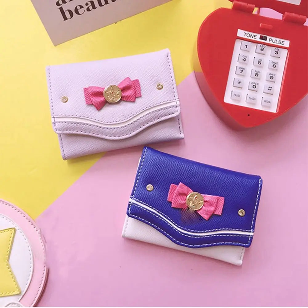 Sailor Moon Wallet Purse Candy Color Bow Knot Women Fashion Clutch Bag PU Leather Card Coin Purse