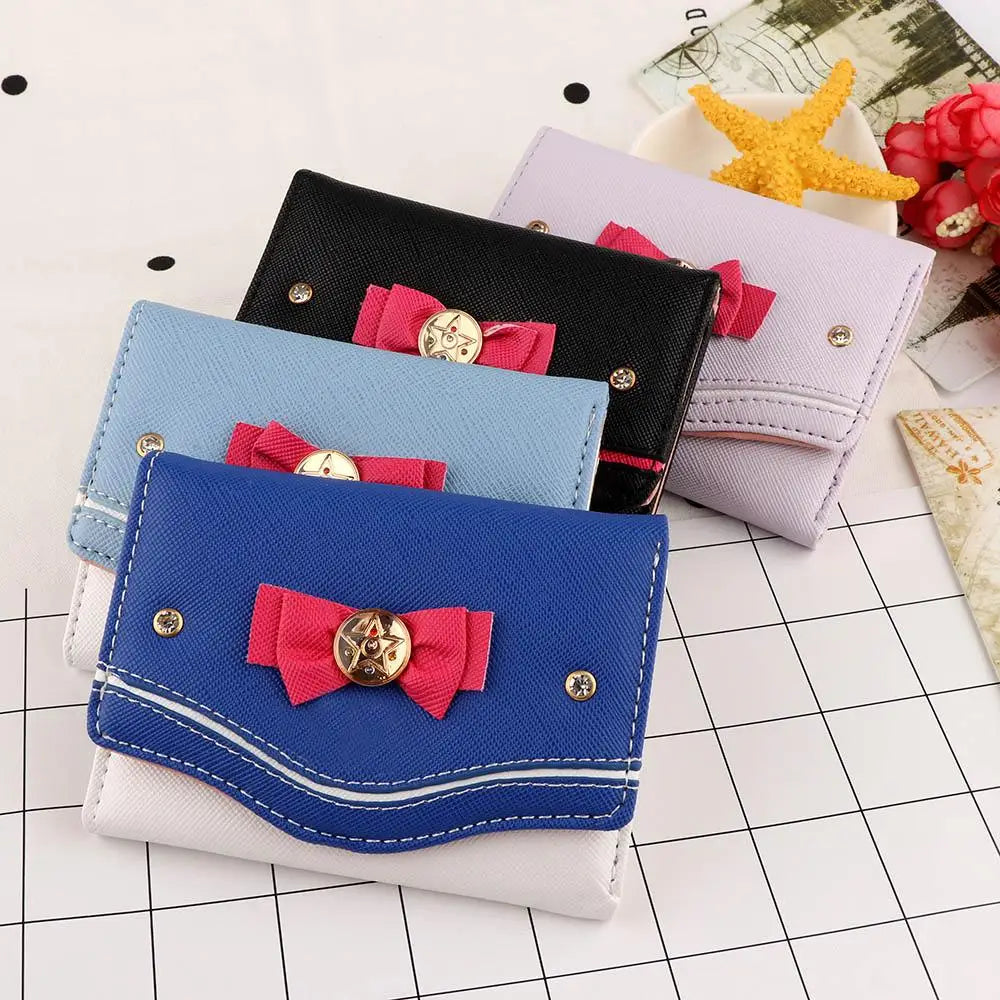 Sailor Moon Wallet Purse Candy Color Bow Knot Women Fashion Clutch Bag PU Leather Card Coin Purse