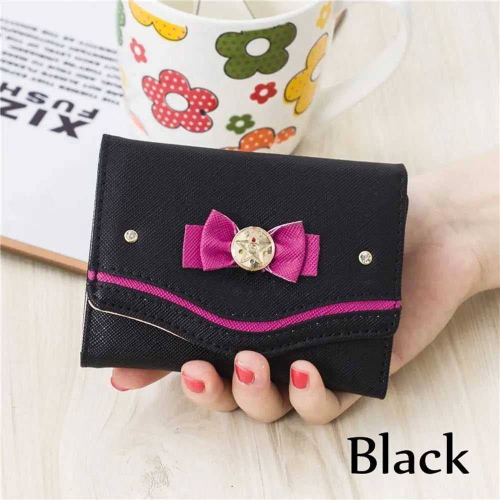 Sailor Moon Wallet Purse Candy Color Bow Knot Women Fashion Clutch Bag PU Leather Card Coin Purse