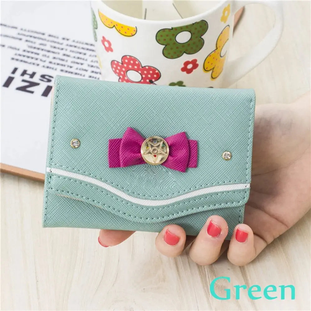 Sailor Moon Wallet Purse Candy Color Bow Knot Women Fashion Clutch Bag PU Leather Card Coin Purse