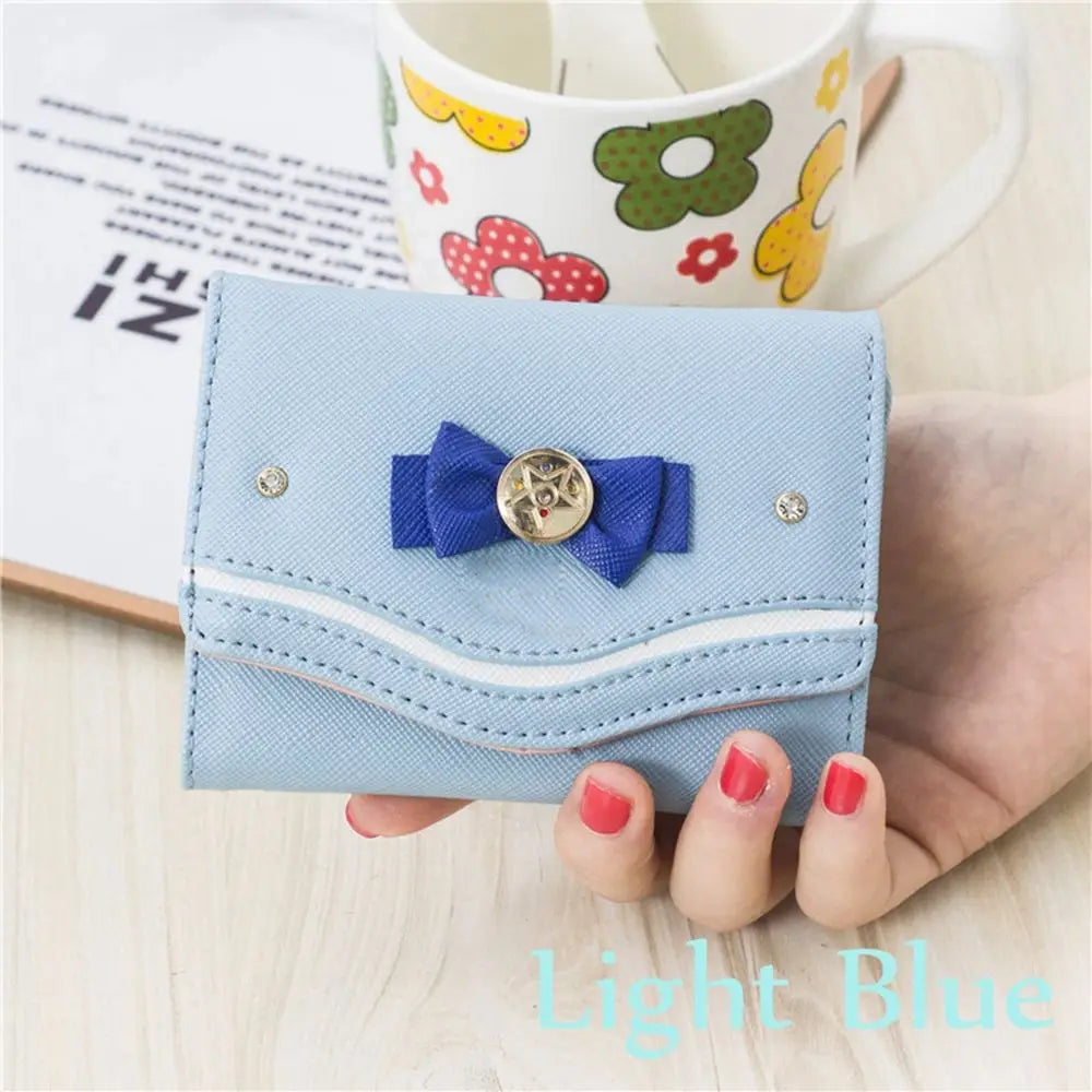 Sailor Moon Wallet Purse Candy Color Bow Knot Women Fashion Clutch Bag PU Leather Card Coin Purse