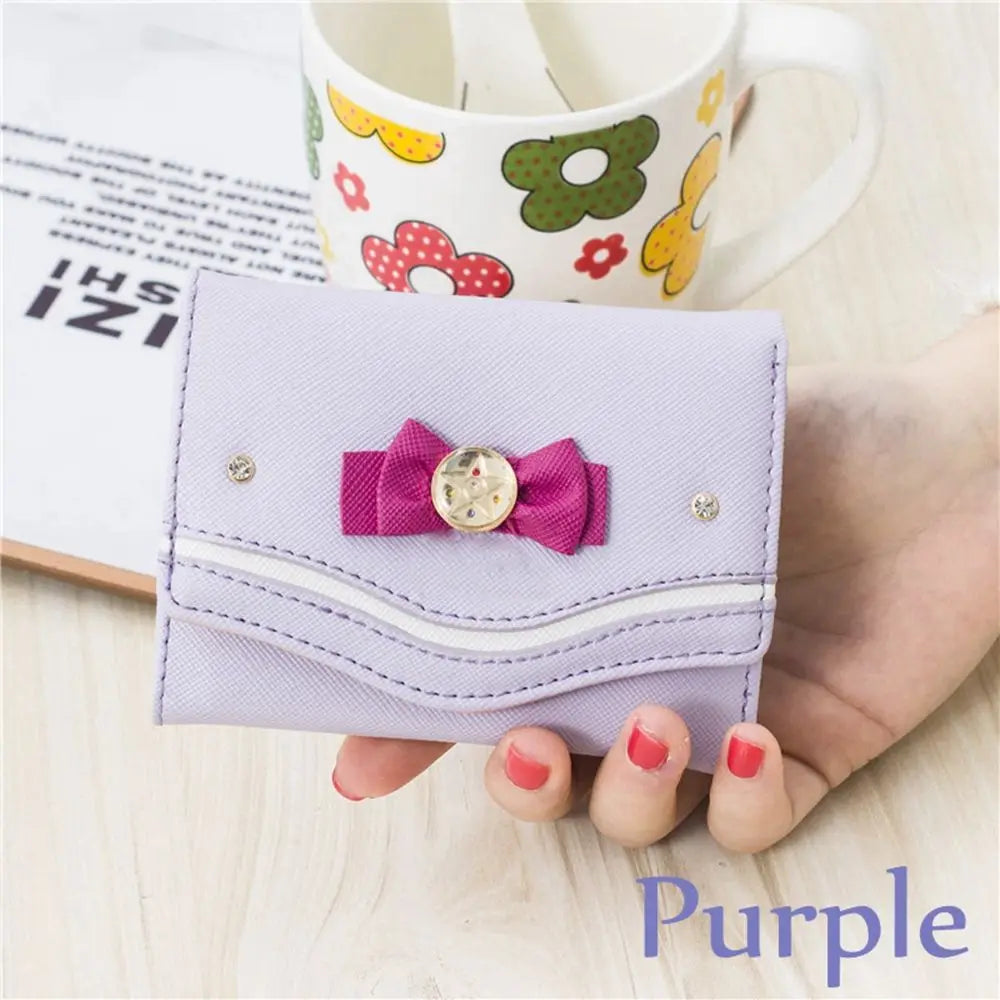 Sailor Moon Wallet Purse Candy Color Bow Knot Women Fashion Clutch Bag PU Leather Card Coin Purse