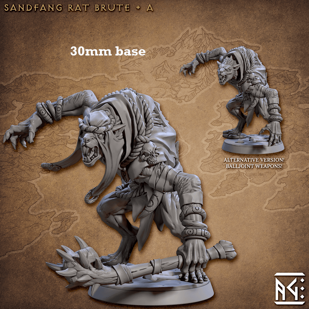 Sandfang Rat Brute: Sculpt A (Male Ratkin Fighter) - Hood / Mace