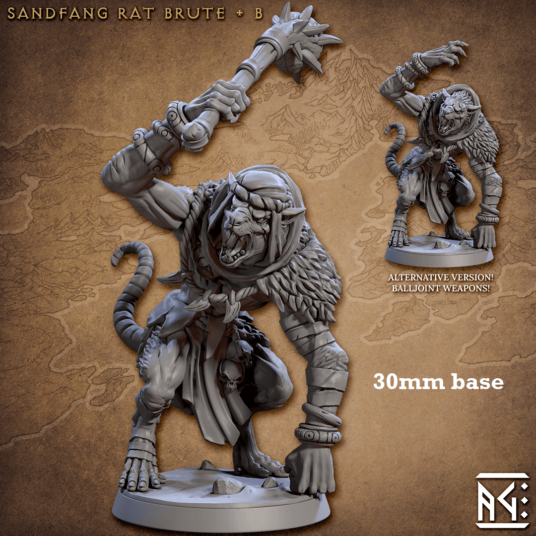 Sandfang Rat Brute: Sculpt B (Male Ratkin Fighter) - Hat / Mace
