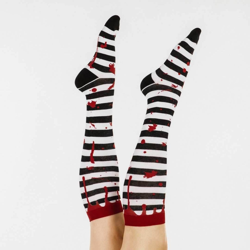 Sanguine Stripes Blood Spatter Knee High Socks - 