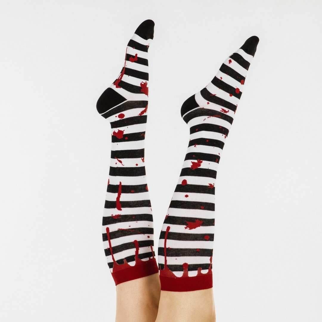 Sanguine Stripes Blood Spatter Knee High Socks - 