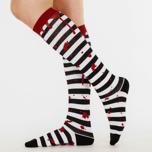 Sanguine Stripes Blood Spatter Knee High Socks - 