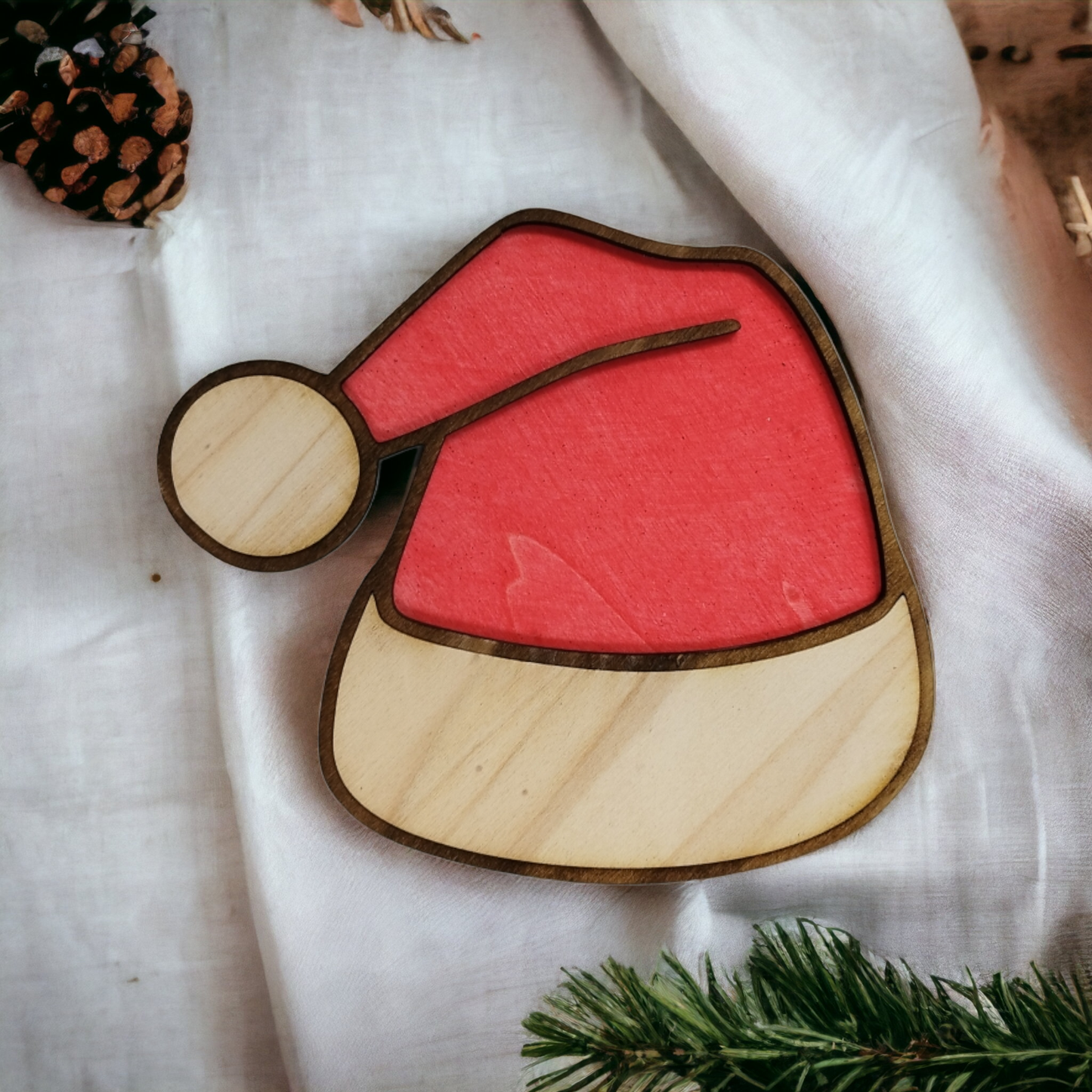 Santa Hat Double Layered Wooden Christmas Decoration