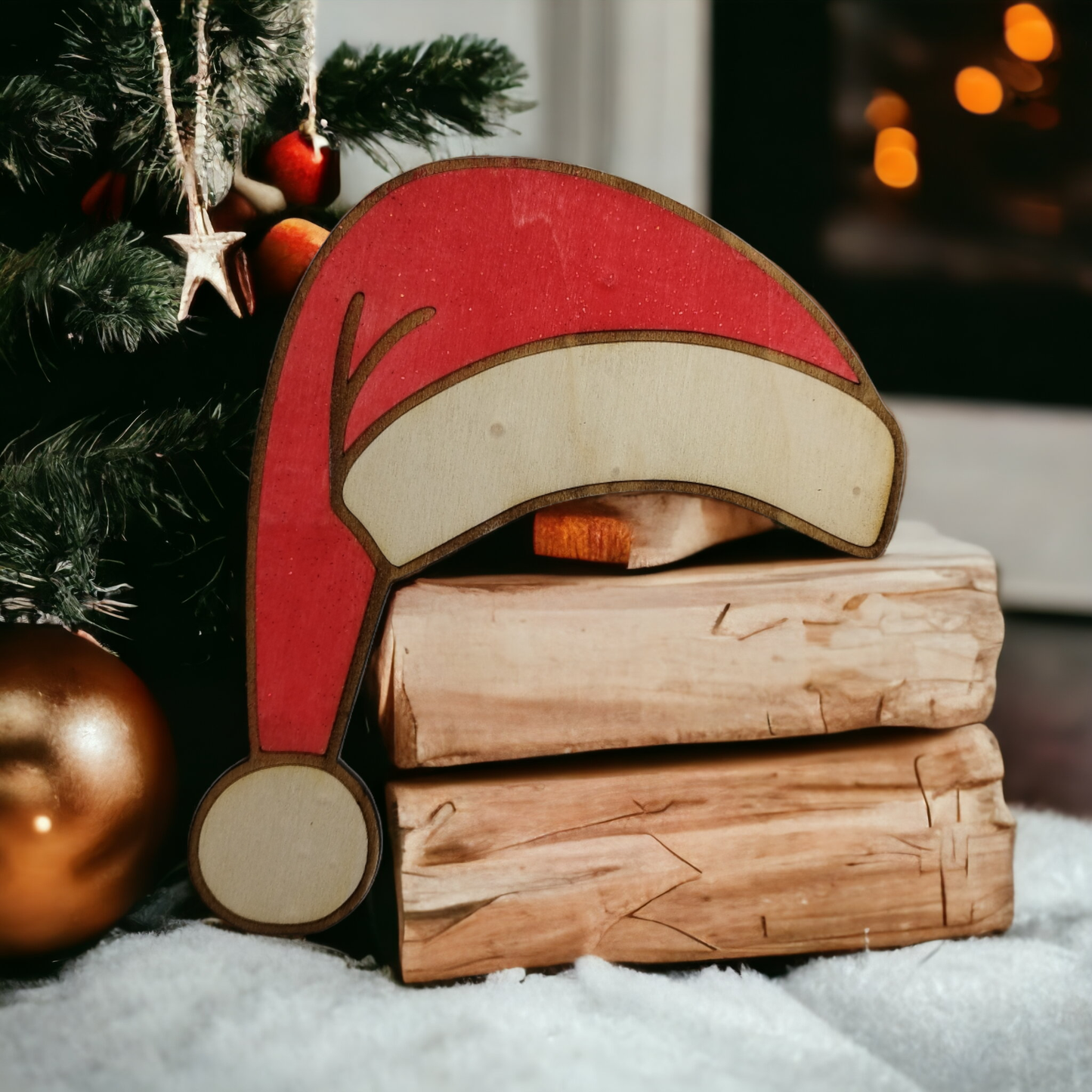 Santa Hat Wooden Christmas Decoration