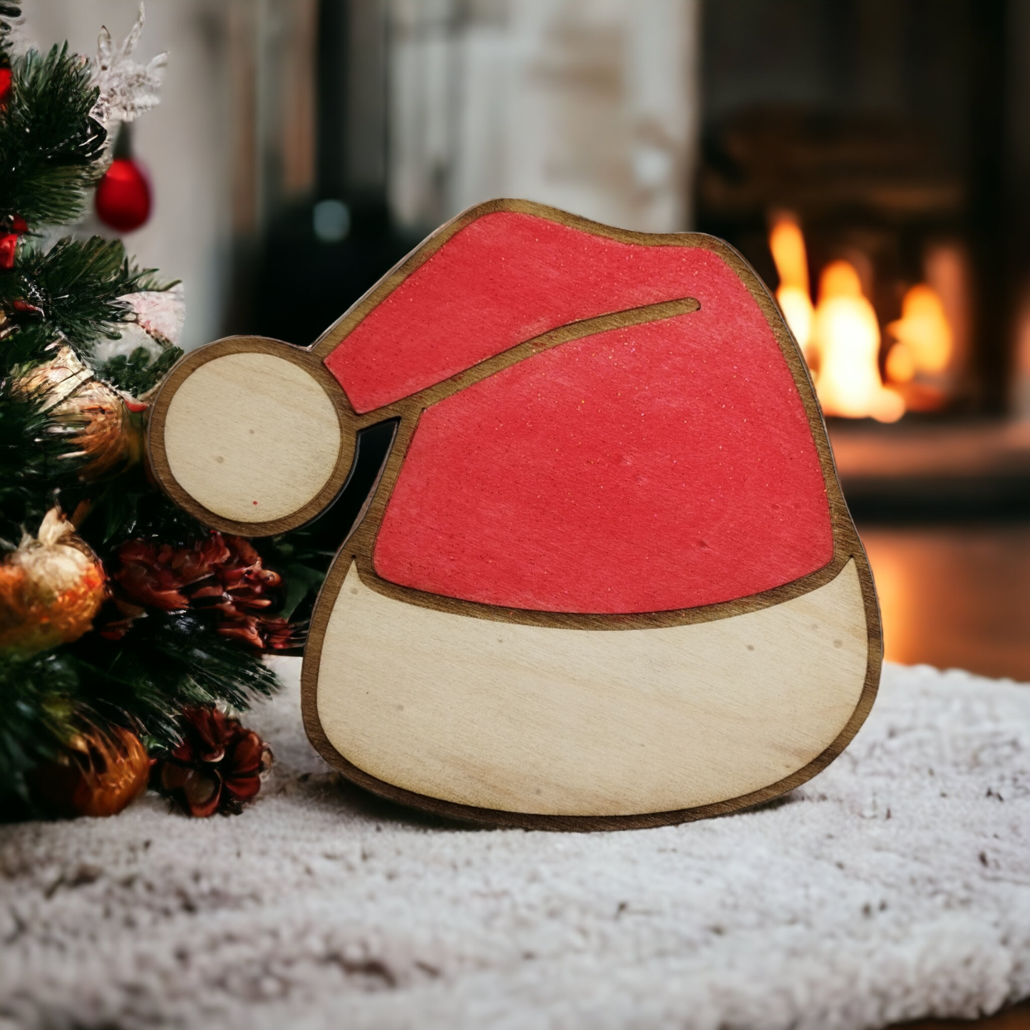 Santa Hat Wooden Christmas Decoration