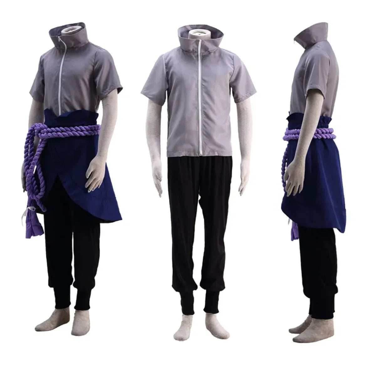 Sasuke Uchiha Cosplay Costume – Naruto Shippuden Outfit with Rope - S / Wig Only