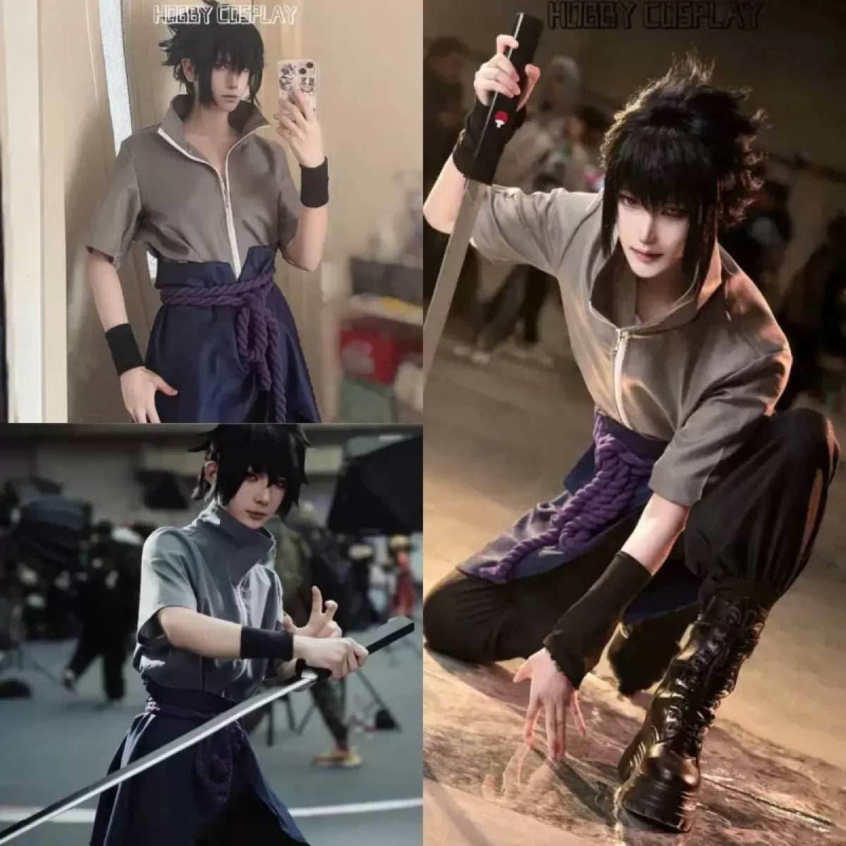Sasuke Uchiha Cosplay Costume – Naruto Shippuden Outfit with Rope - S / Wig Only