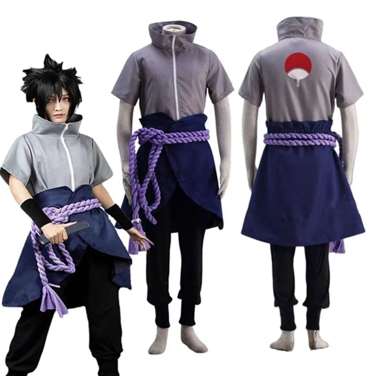 Sasuke Uchiha Cosplay Costume – Naruto Shippuden Outfit with Rope - S / Wig Only