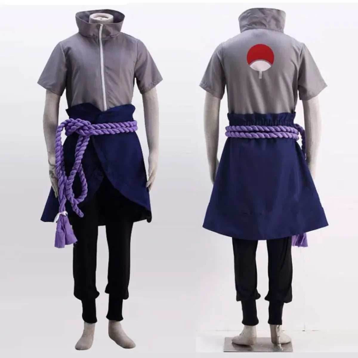 Sasuke Uchiha Cosplay Costume – Naruto Shippuden Outfit with Rope - S / Wig Only
