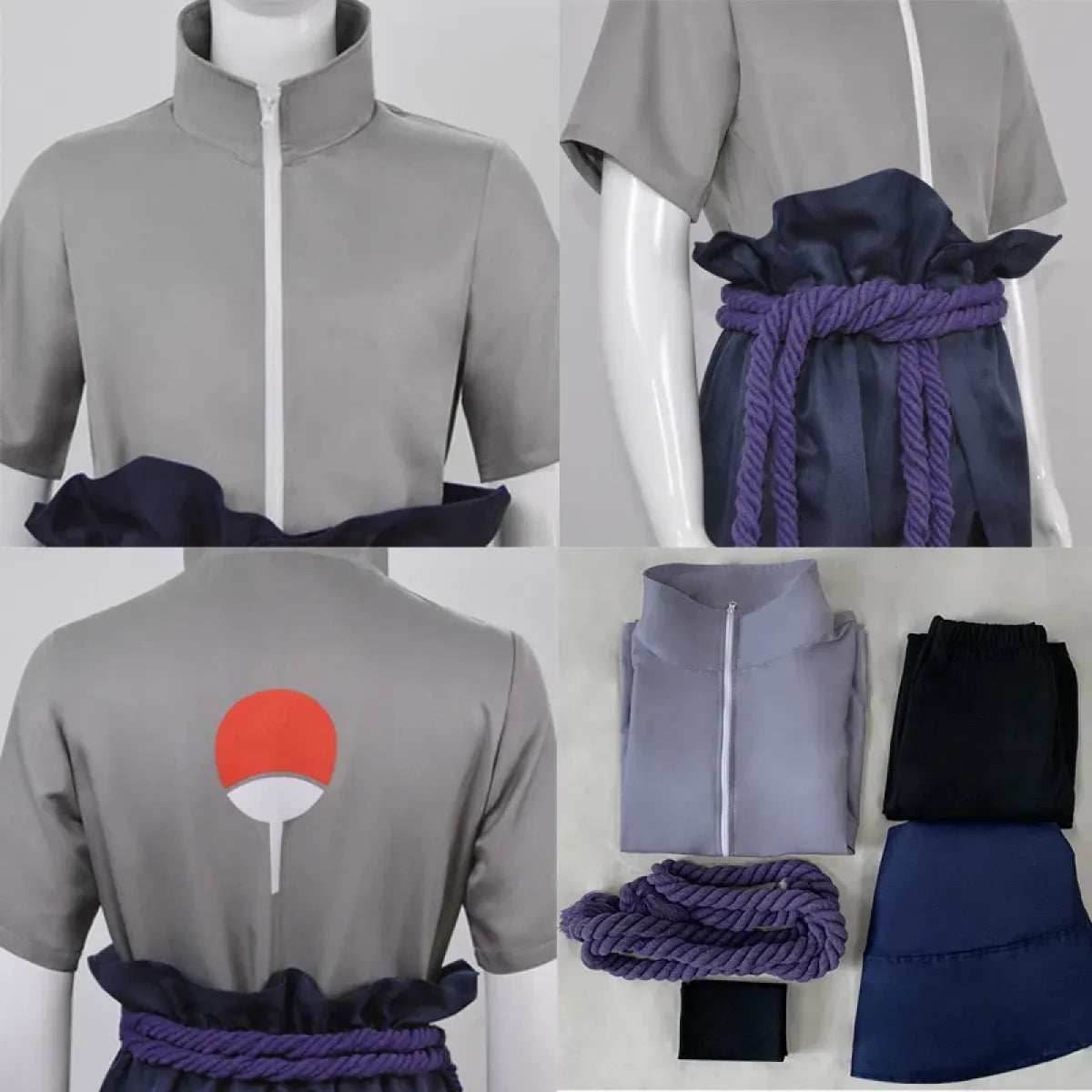 Sasuke Uchiha Cosplay Costume – Naruto Shippuden Outfit with Rope - S / Wig Only
